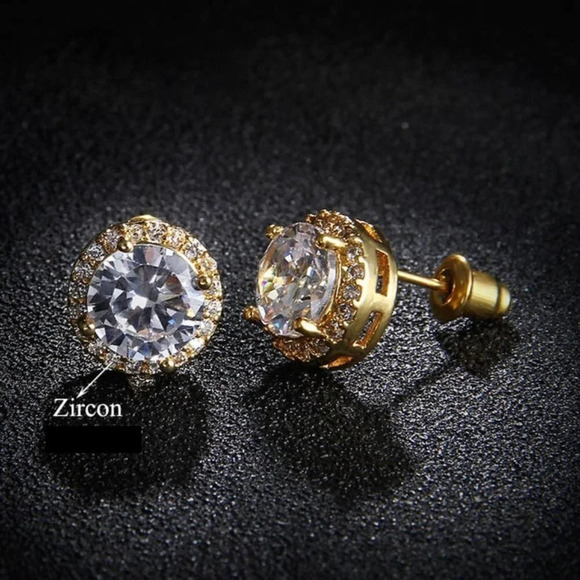💎Round Gold Plated Classic Stud Earrings for Women, UNVN12441 - Picture 1 of 3
